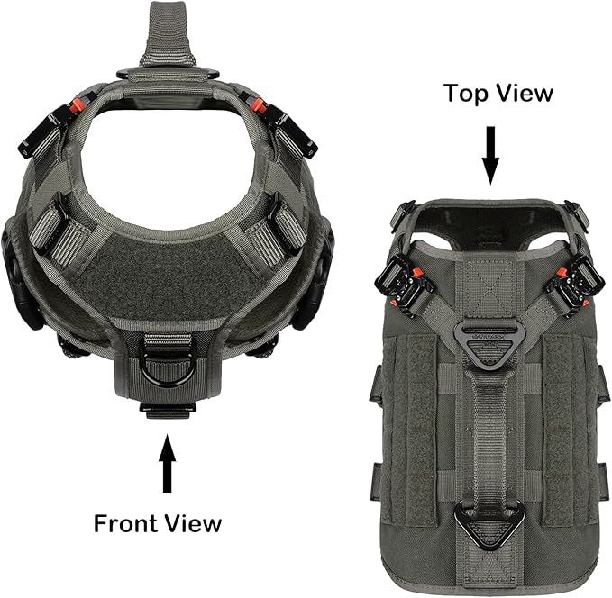 ICEFANG GN3 Tactical Dog Harness with 6X Buckle,Dog Molle Vest with Handle,3/4 Body Coverage,Hook and Loop Panel for ID Patch,No Pulling Front Clip (S (22"-27" Girth), Ranger Green)