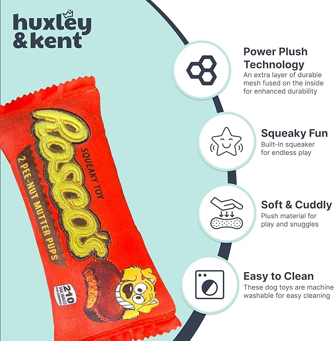 Huxley & Kent Funny Dog Toy w/Squeaker – Power Plush Squeaky Dog Toys for Small, Medium & Large Dogs – Soft Stuffed Animal for Indoor Play & Fetch - Roscos, Small