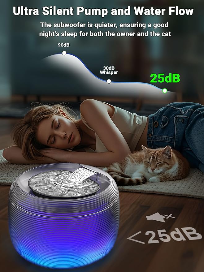 Kastty 3.5L Quiet Cat Water Fountain,118oz Large Capacity Pet Water Fountain for Cats Indoor with Water Level LED Light, Easy Cleaning Cat Fountains for Drinking Automatic Dog Water Fountain FS75