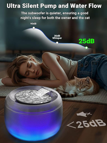 Kastty 3.5L Quiet Cat Water Fountain,118oz Large Capacity Pet Water Fountain for Cats Indoor with Water Level LED Light, Easy Cleaning Cat Fountains for Drinking Automatic Dog Water Fountain FS75