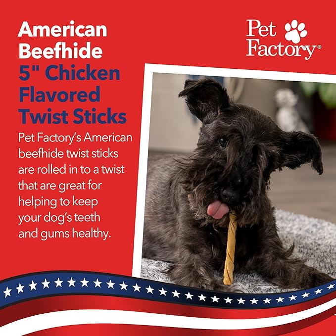 Pet Factory American Beefhide 5" Twist Sticks Dog Chew Treats - Chicken Flavor, 1 lb
