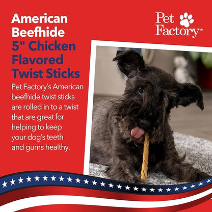Pet Factory American Beefhide 5" Twist Sticks Dog Chew Treats - Chicken Flavor, 1 lb