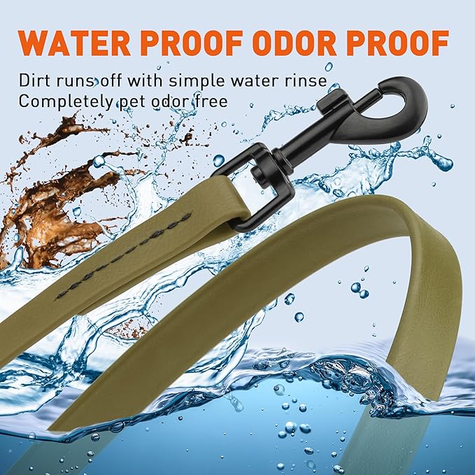 Dogline Biothane Waterproof Dog Leash Strong Coated Nylon Webbing with Black Hardware Odor-Proof Easy to Clean High Performance for Small or Large Dogs Made in USA 2 ft Lead, Olive Drab Green