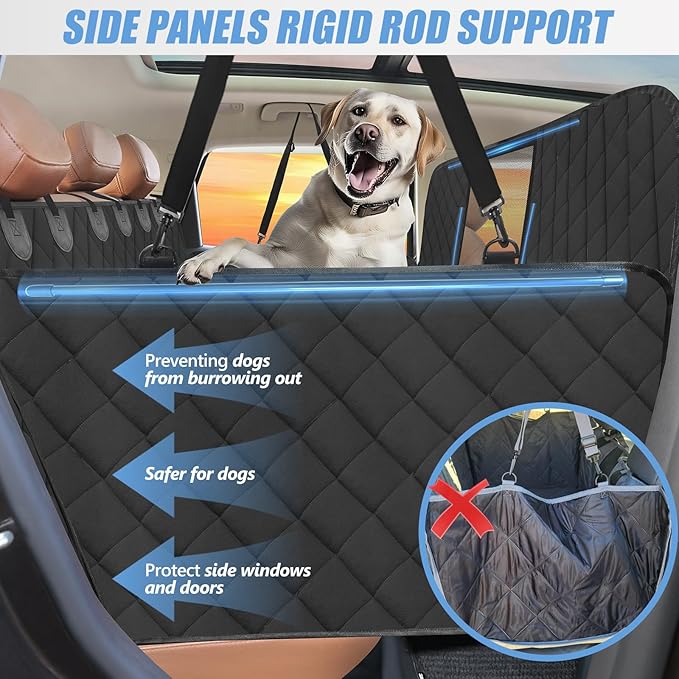ROUWINNE High Barrier Back Seat Extender for Dogs, Hard Bottom Dog Car Seat Cover for Back Seat Holds 420lbs, Backseat Protector Pet Bed, Waterproof Dog Hammock for Car SUV and Trucks