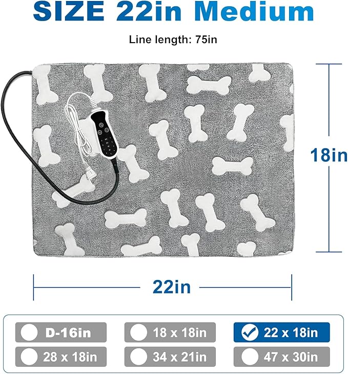 Quwzayail Pet Heating Pad, 9 Gears and time Settings and Metal Protective Tube, Adding Wire Rope Warming,Comes with Soft Fabric Cover. (22.0" L x 18.0" W x 0.5" Th, Gray Pattern)