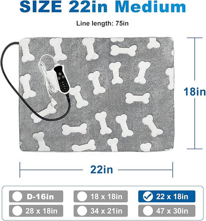 Quwzayail Pet Heating Pad, 9 Gears and time Settings and Metal Protective Tube, Adding Wire Rope Warming,Comes with Soft Fabric Cover. (22.0" L x 18.0" W x 0.5" Th, Gray Pattern)