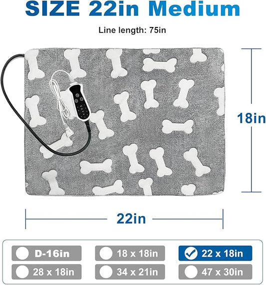 Quwzayail Pet Heating Pad, 9 Gears and time Settings and Metal Protective Tube, Adding Wire Rope Warming,Comes with Soft Fabric Cover. (22.0" L x 18.0" W x 0.5" Th, Gray Pattern)
