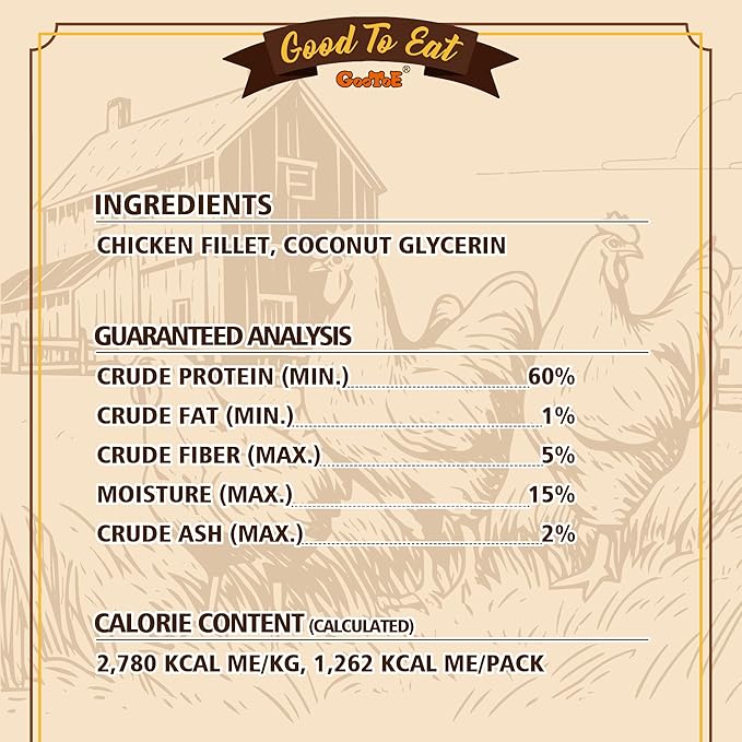 Gootoe Dog Treats, Chicken Jerky for Dogs - Dog Training Treats; High-Protein, Gluten-Free, Hypoallergenic, Grain-Free, Chicken Fillets, 1 lb
