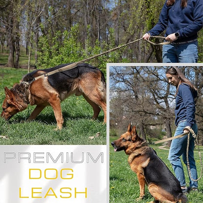 ADITYNA Tactical Bungee Dog Leash 6ft-7.5ft - Shock Absorbing Lead with 2 Padded Handles, Metal Clasp, Car Seatbelt - Heavy Duty No Pull for Medium, Large & XL Breeds