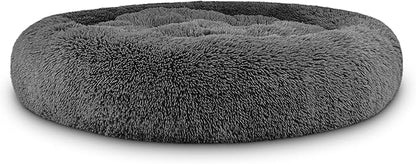 The Dog’s Bed Sound Sleep Donut Dog Bed, XL Dark Grey Fur Calming Nest Bed Removable Cover, Veterinary Approved