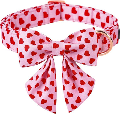 ARING PET Valentine's Day Dog Collar-Adorable Pink Heart Dog Collar with Sailor Bowtie, Comfortable Girl Dog Collars with Metal Buckle