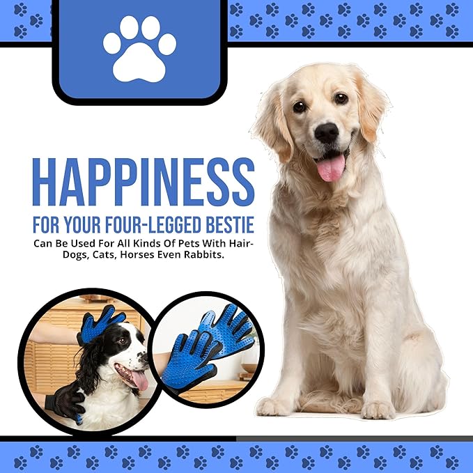 Pet Grooming Gloves – 1 Pair – Deshedding & Bath Massage Mitts for Dogs & Cats – Choose from 5 Colors – Adjustable, Reusable & Easy to Clean (Blue)