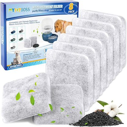 MyfatBOSS Water Fountain Filters Replacement for Dog, Pet Water Filter Compatible with Petmate Replendish Mason Gravity Waterers, Filter for Automatic Waterer Bowls Dog Water Dispenser- 8Pack