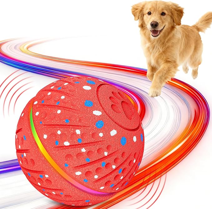 Sankell Interactive Dog Toys Ball - Smart Moving Bouncing Dog Ball with Colorful Lights, E-TPU Material, 3 Play Modes Automatic Rolling Balls Toy for Small Medium Dogs Keep Them Busy(Red)
