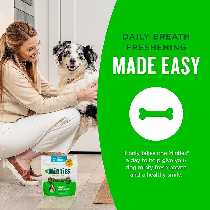 Minties Dog Dental Bone Treats, Tiny/Small Dental Dog Treats, Clean Teeth, Fight Bad Breath, Removes Plaque and Tartar, 80 Count