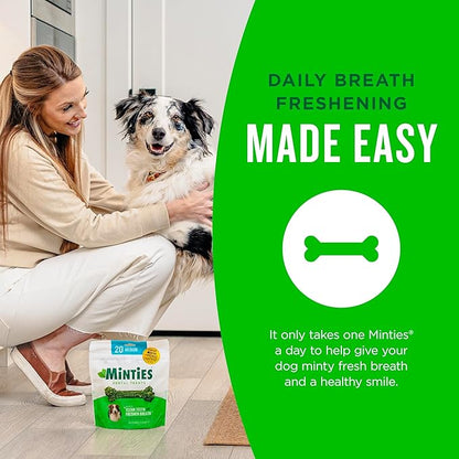 Minties Dog Dental Bone Treats, Tiny/Small Dental Dog Treats, Clean Teeth, Fight Bad Breath, Removes Plaque and Tartar, 80 Count