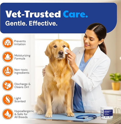 AKC Pet Eye Wipes for Dogs & Cats – Tear Stain Remover & Eye Discharge Cleaner – Hypoallergenic Grooming Wipes, 100 Count (Unscented) AKC 3 * 3" PET Eye Wipes UNSCENTED 100 Count