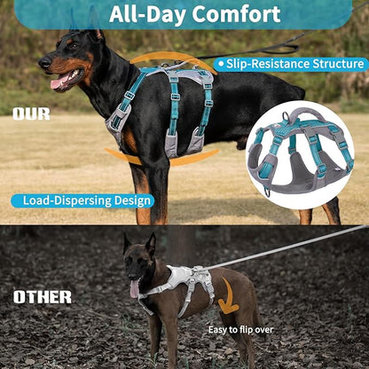 Huntboo Reflective Dog Harness with Handle, Escape Proof, No Slip, Breathable, Lightweight, Adjustable Lift Harness for Small, Medium, and Large Dogs Walking, Training, and Running Gear(Teal Blue,L)