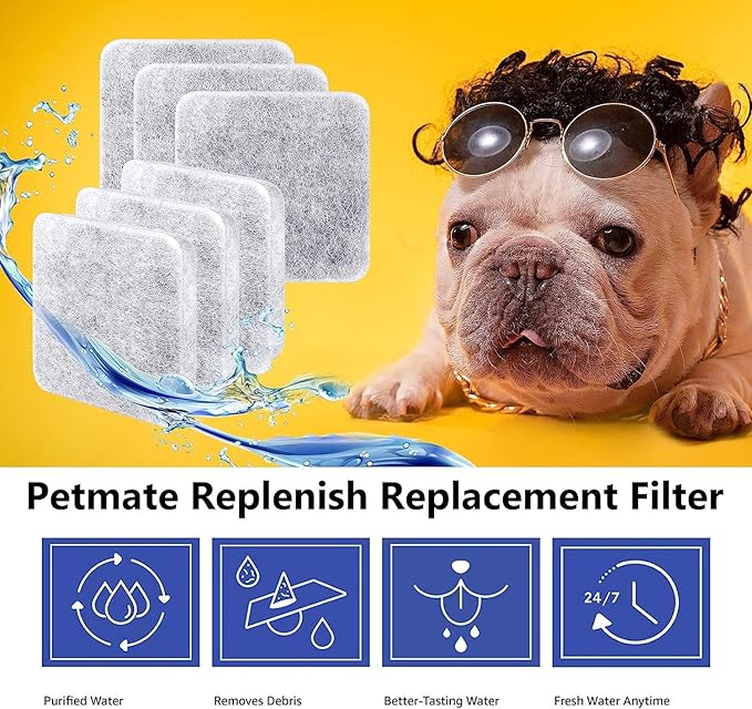 MyfatBOSS 24 Pack Dog Water Fountain Filters, Pet Water Filter Replacement Compatible with Petmate Replendish Mason Pet Water Fountains, Car Drinking Filter for Gravity Waterer Bowls Dispenser
