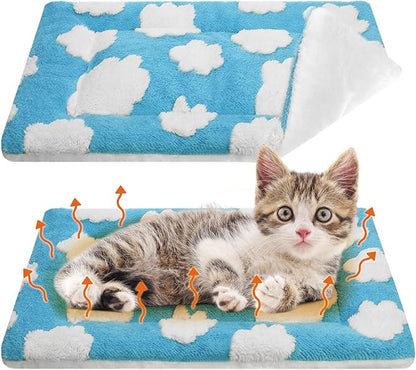 VitalCozy 2 Pack Self Warming Cat Mat Self Heating Pad Bed Reversible Machine Washable Reflects Body Heat Warm Thermal Pet Pad Crate Blanket for Feral and Indoor Cat (Blue, White,21" X 14",Clouds)