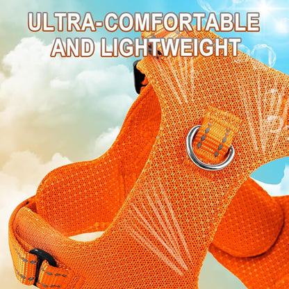 Dog Harness Step in Dog Vest Harness, Reflective Adjustable Puppy No Pull Harness Breathable Soft for Small and Medium Dogs Cats, Orange, XS