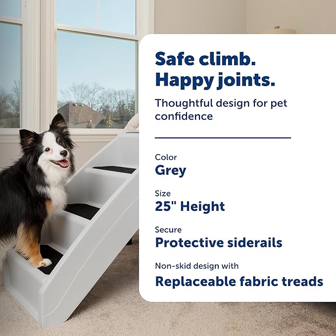 PetSafe CozyUp Folding Dog Stairs, Portable Indoor/Outdoor Pet Steps for Bed, Couch & Car, Grey, 25 Inch