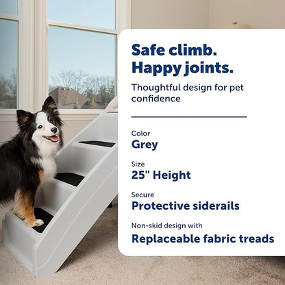 PetSafe CozyUp Folding Dog Stairs, Portable Indoor/Outdoor Pet Steps for Bed, Couch & Car, Grey, 25 Inch