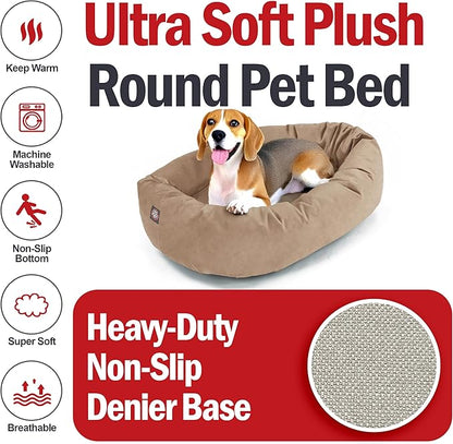 Majestic Pet 32 Inch Suede Calming Dog Bed Washable 32x23x7 (Inch) – Cozy Soft Round Donut Dog Bed with Spine Support for Dogs to Rest Their Head - Pet Bed Medium – Stone (2025)