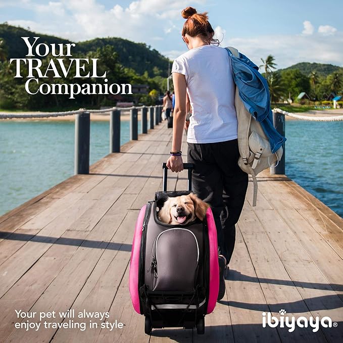 ibiyaya - Compact 5-in-1 Convertible and Foldable Small Pet Carrier and Stroller - Multifunctional Combo System Cat Stroller and Dog Stroller - Pets up to 16 Pounds - Pink