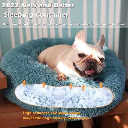 Calming Donut Dogs Beds for Small Dogs Washable,23inch Plush Round Pet Bed for Cozy Sleep,Fluffy Faux Fur Large Cat Bed,Fits up to 25 lbs Pets,Washed Blue