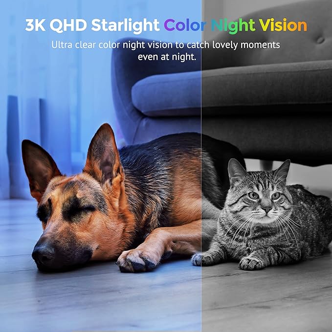 Hugolog 4K 8MP Indoor Pan/Tilt Security Camera with Auto-Focus,Ideal for Baby Monitor/Pet Camera/Home Security,Starlight Color Night Vision,Human/Pet AI,Two-Way Audio,US Cloud,Compatible with Alexa