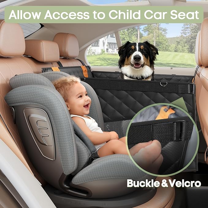 Smatto Dog Car Seat for Large Medium Dogs, Back Seat Extender for Pets with Hard Bottom, Strong Support Waterproof Dog Seat Cover with 3 Mesh Windows for Cars, Trucks and SUVs