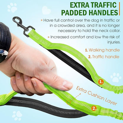 Hands Free Dog Leash with Waist Belt – No-Pull Bungee, Dual Padded Handles & Zipper Pouch for Running, Walking & Training – Adjustable Waist Leash for Large & Medium Dogs (Chartreuse)