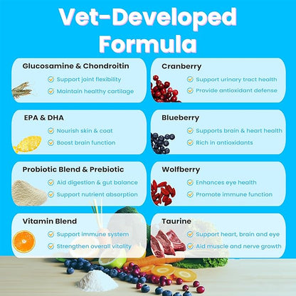 All-in-One Dog Multivitamin with Superfood Berries, Probiotics, Glucosamine, Omega 3 - Support Hip Joint, Skin Coat, Allergy Relief, Digestion, Immune Health - Vitamins Supplement - 120 Chews