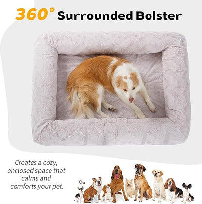 PetFun Giant Memory Foam Human Dog Bed for Adults People Fits Pet Families Extra Large Orthopedic Dog Beds with Sides, Washable Bolster Pet Bed Couch with Removable Cover, 70x50x13 Inch, Beige