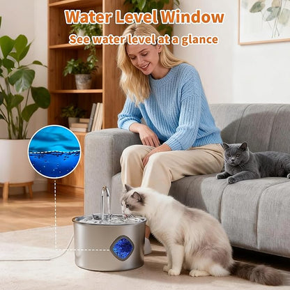 Cat Water Fountain Stainless Steel: 108oz/3.2L Cat Fountain for Drinking - Pet Water Fountains for Cats Indoor - Dog Water Bowl Dispenser - Pets Feeding & Watering Supplies - for Small Animals