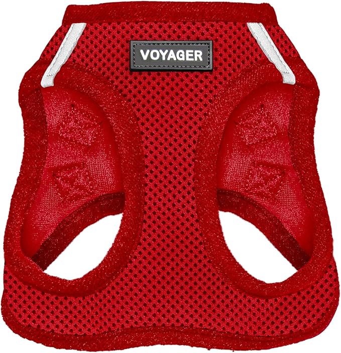 Best Pet Supplies Voyager Step-in Air Harness - All Weather Mesh, Reflective, No Pull Harness for Dogs, Cats - Secure with Hook & Loop Fastener, Buckle, Double D-Rings - Red, XL
