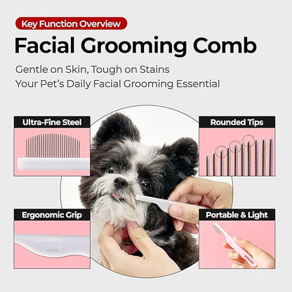 JAYU PET Facial Grooming Comb - Dog Eye Combs, Stress-free Tear Stain Remover for Dogs & Cats, Pet Facial Brush, Cat Grooming Kit, Stainless Steel Deshedding Comb (2ea)