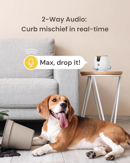 Furbo Mini 360° [New] 2K QHD Pet Camera: Dog & Cat Rotating Treat Dispenser w/Phone App, Smart Indoor Cam with 2-Way Speaker & Night Vision. No Subscription Needed. Standard See, Talk, & Toss Features