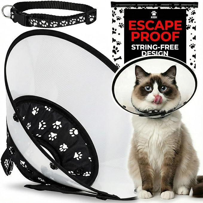 Cat Cone Collar for After Surgery to Stop Licking, Escape-Proof Recovery, Elizabethan E Collar for Cats, Comfortable Cone for Cats (Black, Medium)