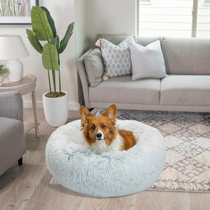 Best Friends by Sheri The Original Calming Donut Dog Bed – Washable Plush Pet Bed for Medium Breeds up to 45 lbs, Shag Faux Fur, Frost Gray, Medium (30" x 30")