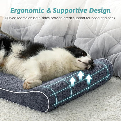 Orthopedic Dog Bed for Large Dogs up to 90 lbs - Removable Washable Cover with Waterproof Lining & Non-Skid Bottom, Cotton-Polyester Blend Boat-Shaped Lounger Mattress, L(45x30x6in), Blue