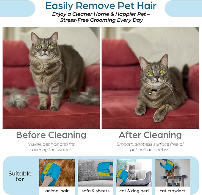 Bevaline Electrostatic Hair Removal Gloves - Pet Hair Removal Mitt for Cats & Dogs, Reusable Dog Fur Remover & Cat Grooming Gloves, Double Color Bundle (Fuchsia & Turquoise, 2 Pcs)