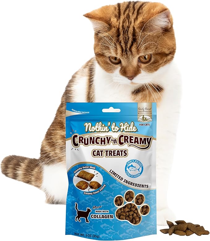 Fieldcrest Farms Nothin’ to Hide Collagen Cat Treats – Crunchy & Creamy Cat Snacks, High-Protein Healthy Treats for Skin, Coat & Joint Support, Tuna Flavor, 3 oz. Bag