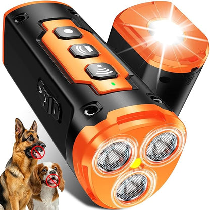 JTJTXL 1-Touch Dog Bark Deterrent Devices with 3 Sonic Heads,Portable 50ft Range Anti Barking Device for Dogs,Rechargeable & Safe Dog Training Tool with Flashlight,Helps Improve Dog's Behavior Orange