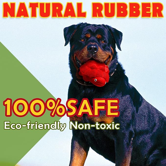 Indestructible All-Rubber Squeaky Dog Toy for Aggressive Chewers, Tough Durable Chew Toy for Medium & Large Breeds, Safe One-Piece Turtle Design, Teeth Cleaning & Boredom Relief