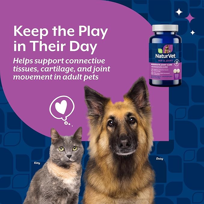 NaturVet Glucosamine DS Plus Level 2 Moderate Care Joint Support Supplement for Dogs and Cats, Chewable Tablets Time Release, Made in The USA, 120 Count