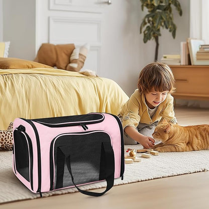 FOORLON Cat Carrier Soft for Pets Up to 15 Lbs, Cat Travel Bag Soft-Sided with Padded Shoulder Strap, Pet Dog Carriers for Small Dogs Travel Puppy Carry Airline Approved, Pink