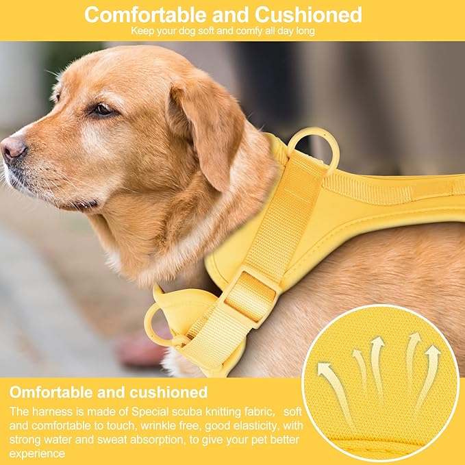 No Pull Lightweight Dog Harness: Adjustable Durable Breathable Mesh Pet Vest Harness with Soft & Comfortable Cushion, for Small Medium Large Dogs (S, Butter Yellow)