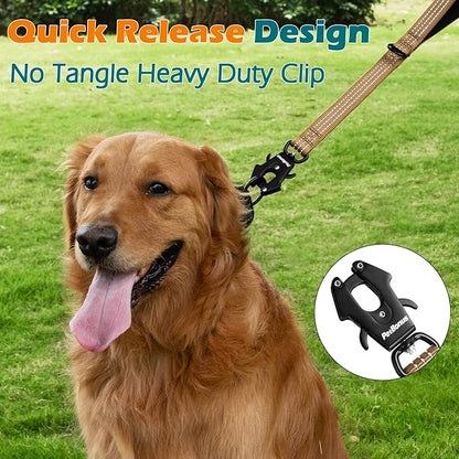 PetBonus Heavy Duty Short Dog Leash, 18 Inch Nylon Traffic Leash with Quick Release Clip, Comfortable Padded Handle, Reflective Training Lead for Medium Large Dogs (Brown, 18")